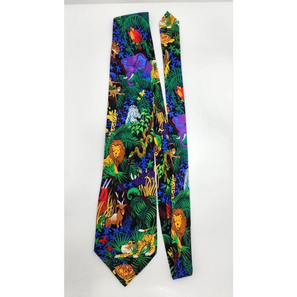 Addiction‎ Jungle Forest Animals 100% Silk Necktie 58"x4" Tiger Lion Snake Zebra